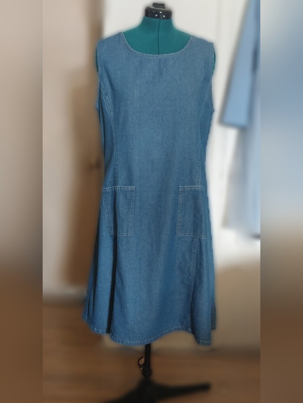 Denim Sleeveless Pinafore Dress in Deep Blue - Picture 2 of 2